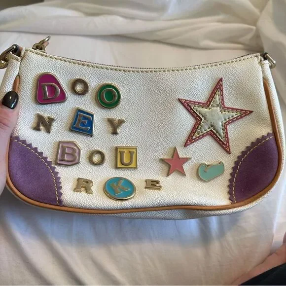 Dooney & Bourke Crescent Vintage Y2K RARE Lindsay Lohan Leather White - Picture 1 of 7